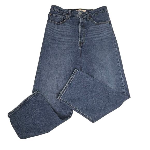Levi’s Ribcage Straight Ankle Button Fly Jeans Medium Blue Wash 30 - Picture 1 of 11